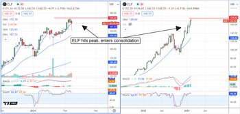 e.l.f. Beauty on a shelf; a good time to buy: https://www.marketbeat.com/logos/articles/med_20240207124217_chart-elf-272024ver001.png