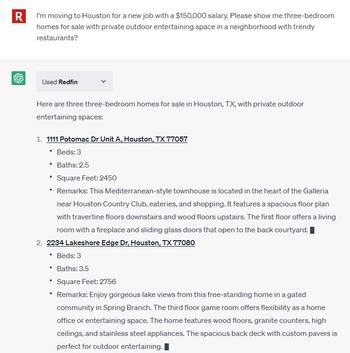 Redfin Launches ChatGPT Plugin to Help People Find Their Next Home: https://mms.businesswire.com/media/20230503005926/en/1783033/5/Redfin_ChatGPT_plugin_screenshot.jpg