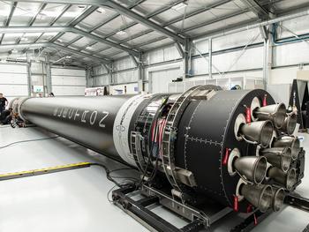 In a Historic First, Rocket Lab Reuses a Rocket Engine: https://g.foolcdn.com/editorial/images/746684/electron-rocket-in-the-factory-showing-its-nine-rutherford-engines-is-rklb.jpg