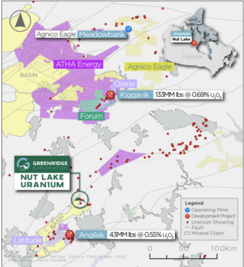 Greenridge Exploration erweitert das Projekt Nut Lake um eine Liegenschaft mit 10,4 % U3O8 und 5,51 % Cu: https://www.irw-press.at/prcom/images/messages/2024/75674/Greenridge_230524_DEPRCOM.002.png