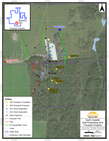 Emergent Metals stößt auf sichtbares Gold in ersten Bohrungen auf dem Konzessionsgebiet Trecesson in Quebec: https://www.irw-press.at/prcom/images/messages/2023/69076/EMR_013123_DEPRcom.003.png