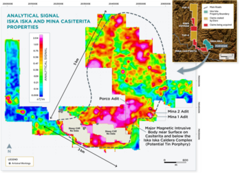 Eloro Resources skizziert eine ausgedehnte IP-Leitfähigkeitsanomalie auf der Liegenschaft Casiterita, die an das polymetallische Silber-Zinn-Projekt Iska Iska im Süden Boliviens angrenzt: https://www.irw-press.at/prcom/images/messages/2023/69273/Eloro_20230214_DEPRcom.001.png