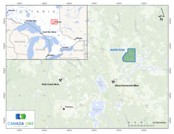 Canada One Discusses Geological Potential of the Abitibi East Critical Minerals Project Northeast of Timmins, Ontario: https://www.irw-press.at/prcom/images/messages/2023/72482/CanadaOneMining_021123_PRCOM.001.png