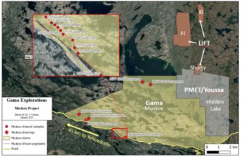 Gama Confirms Lithium Mineralization In Spodumene at CM-1 Pegmatite: https://www.irw-press.at/prcom/images/messages/2023/69614/PR_Muskox_spodumene_Draft_PRcom.001.png
