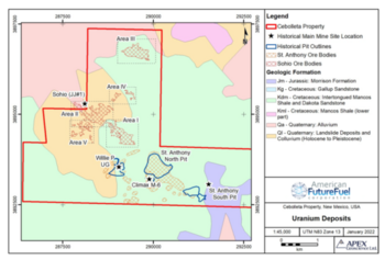American Future Fuel Begins Confirmation Drilling of Historical Inferred Uranium Resource of 18.98 Million Pounds at Cebolleta: https://www.irw-press.at/prcom/images/messages/2023/71951/AMPS_09132023_ENPRcom.001.png