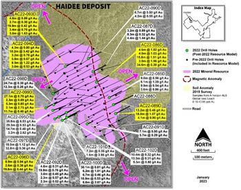 Revival Gold Intersects 1.5 g/t Gold Over 15.8 Meters and 1.07 g/t Gold Over 18.0 Meters in Near-Surface Oxides at Haidee: https://www.irw-press.at/prcom/images/messages/2023/69070/01-30-23-RevivalGold-HaideeFINAL_Prcom.001.jpeg