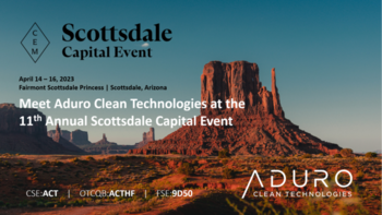 Aduro Clean Technologies Presents at CEM Scottsdale Capital Event: https://www.irw-press.at/prcom/images/messages/2023/70034/AduroPresentsatScottsdaleCapitalEvent_Prcom.001.png