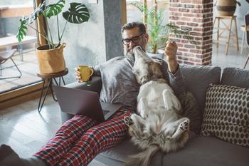 Why Chewy Stock Fell 17% in April: https://g.foolcdn.com/editorial/images/730658/person-sits-on-couch-with-dog-coffee-and-computer.jpg