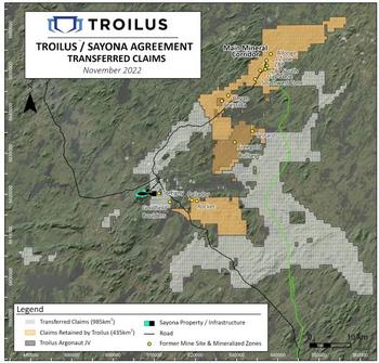 Troilus Announces Sale of Select Properties to Emerging Lithium Producer Sayona Mining Ltd. for C$40 Million, Retains 2% NSR Royalty; Additional C$4.8 Million Private Placement Investment: https://www.irw-press.at/prcom/images/messages/2022/68263/221116_Troilus_ENPRcom.001.jpeg