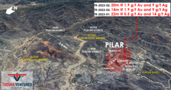 Tocvan Releases New Gold – Silver Channel Sample Results from Pilar Returns 20-meters of 1.9 g/t Gold and 9 g/t Silver at Main Zone: https://www.irw-press.at/prcom/images/messages/2023/72993/Tocvan_131223_ENPRcom.001.png