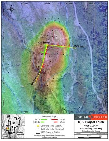 Kodiak’s West Zone Drilling Intersects 0.51% CuEq Over 158 m, Within 0.34% CuEq Over 533 m from Surface, and Discovers New High-Grade Copper-Gold-Silver and Mineralized Breccia Zones: https://www.irw-press.at/prcom/images/messages/2023/71452/Kodiak_072723_ENPRcom.001.jpeg