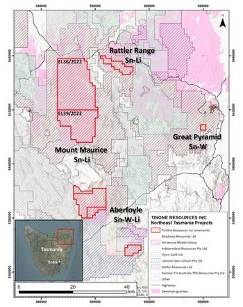 TinOne Acquires the Prospective Tin-Lithium Mount Maurice Project, Tasmania, Australia: https://www.irw-press.at/prcom/images/messages/2023/71307/TinOne_11072023_ENPRcom.001.jpeg