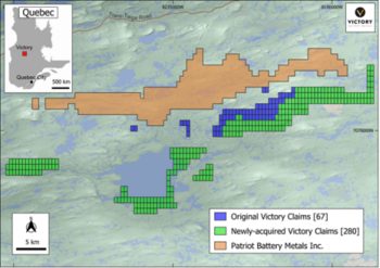 Victory erwirbt neues Konzessionsgebiet in Lithiumregion James Bay neben Konzessionsgebiet Corvette von Patriot Battery Metals: https://www.irw-press.at/prcom/images/messages/2023/69297/Victory_150223_DEPRcom.001.png